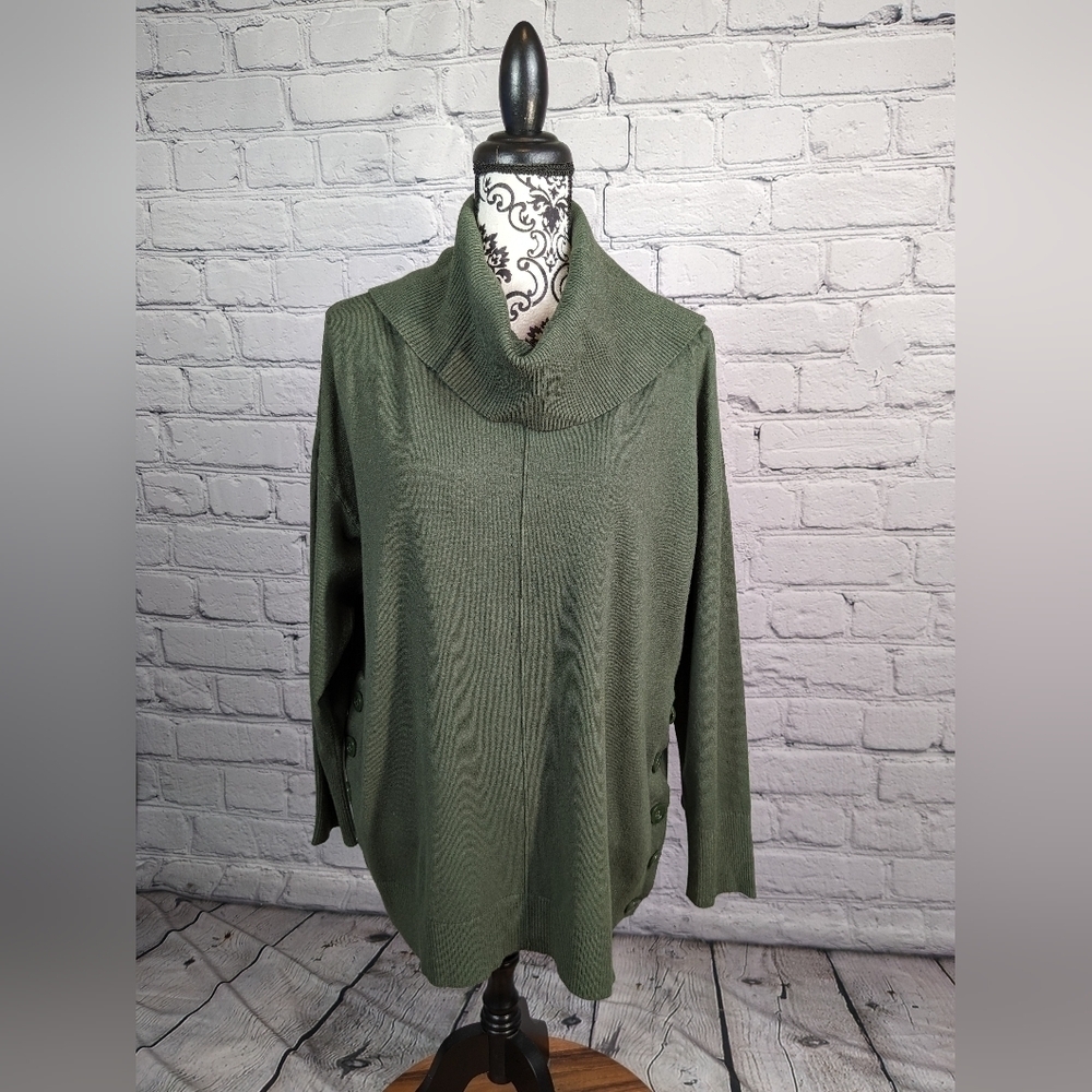 Cynthia Rowley long sleeve stretch knit plus size 1x sweater side buttons BBIN